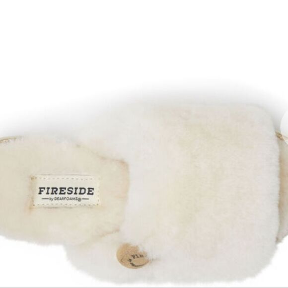Fireside By Dearfoams Cairns Genuine Shearling Slide Slipper-Metallic Suede Trim - Picture 2 of 11